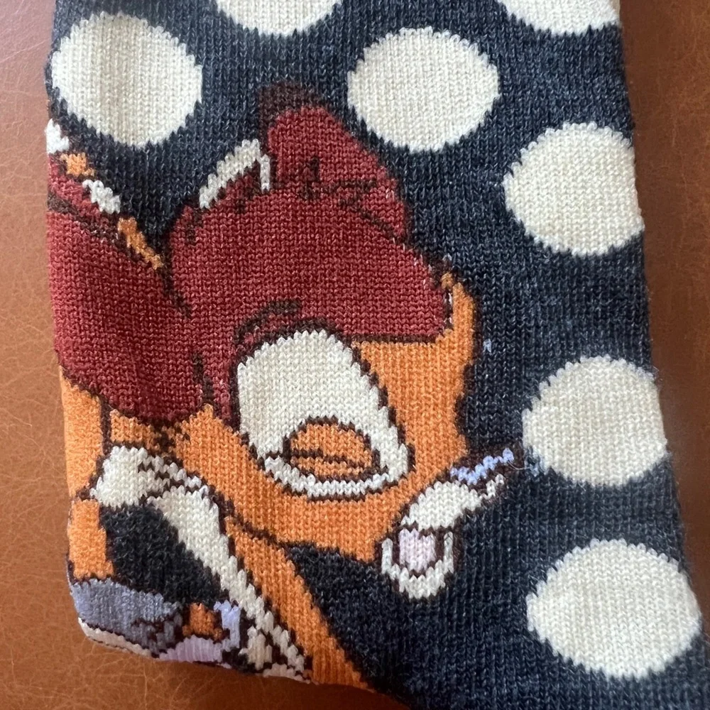 Disney Bambi‎ Crew Socks Grey And Cream Polka Dot New  Men/Women